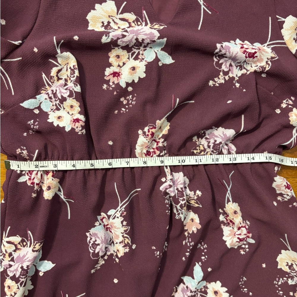 Burgundy Floral Skater Dress Bell Sleeves Keyhole Neck Plus Size 1X - Picture 13 of 13